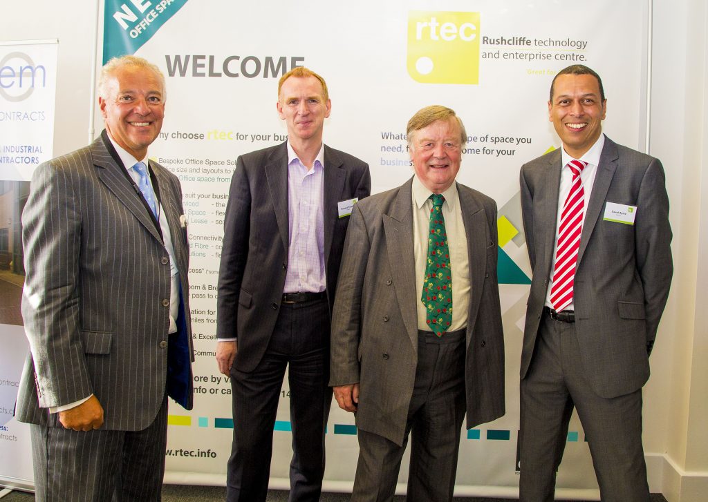 Left to right Cllr,Simon Robinson (Ruchcliffe B.C.)  Richard Priestley (Exeid), Ken Clarke QC MP, David Ajose ( Exeid)